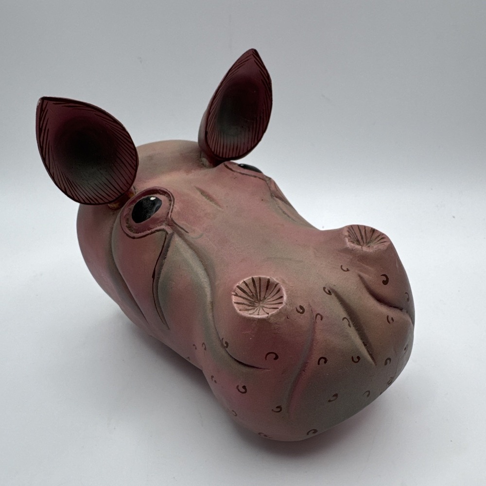 Hippo Head Wall Art‎ Wooden Hanging House Hippopotamus Hand Carved Home Decor